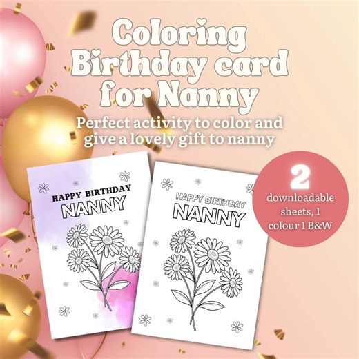 Biglietto di auguri di compleanno stampabile per la tata / Attività da colorare per bambini (download digitale) - Etsy Italia