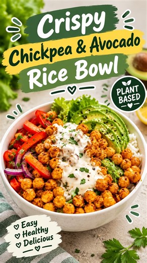 Crispy Chickpea & Avocado Rice Bowl | Easy Vegan Recipe #easyveganmeals #highrawvegandiet