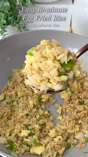 5.6K views · 37 reactions | Leftover rice?  Make this easy 10-minute meal! Easy 10-minute egg fried rice recipe - Ingredients: Oil 2 eggs 1 cup leftover rice 1 tbsp soy sauce 1 tsp sesame oil Green onion, chopped Instructions: Scramble two eggs in oil over medium heat Stir in a cup of leftover rice Add soy sauce, sesame oil and a chopped green onion Toss together to combine Enjoy!  . . . #friedrice #recipe #easyrecipes #dinneridea #fblifestyle | Chew On This | Facebook