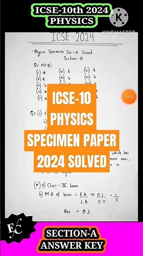 ICSE 10 Physics Specimen Paper 2024 Answer Key