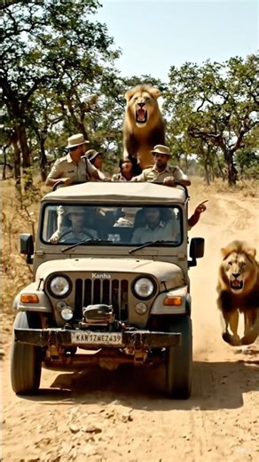 Lion CHASES Jeep ! 😱 Epic Safari Escape Caught on Camera!