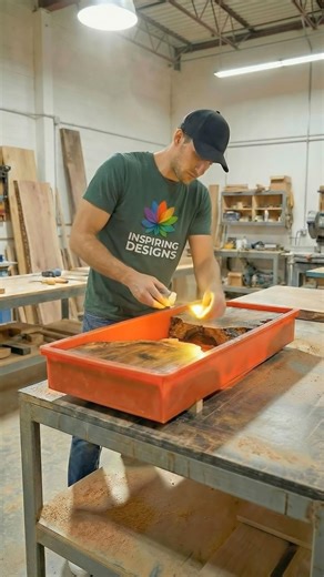 We made an illuminated epoxy staircase! 🙌 #interiordesign #rustic