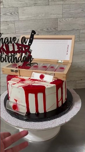 Dexter Themed Birthday Cake! Complete with edible microscope slides and a blood drop. #dexter #cake