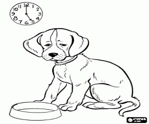 Perrito esperando la comida para colorear, pintar e imprimir
