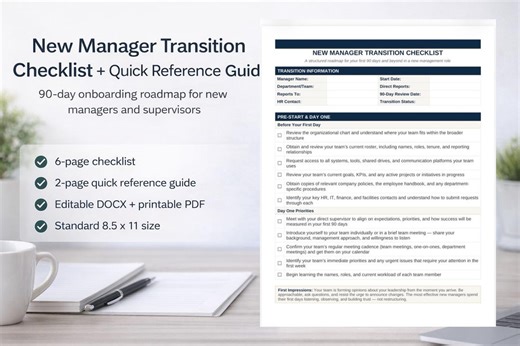 New Manager Transition Checklist & Quick Reference Guide - Etsy