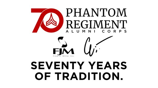 Tonight, we are proud to reveal the uniform for the 2026 Phantom Regiment Alumni Corps. “These new Alumni uniforms use visual cues from several different generations of Phantom Regiment,” said designer Michael Cesario. “It’s a visual greatest hits.” Black pants nod to Regiment’s earliest days, reimagined as modern bibs for comfort and a fit designed to look sharp on more mature physiques. The iconic bright white jacket returns, accented by the chevron surrounding the left sleeve. A black sequin 