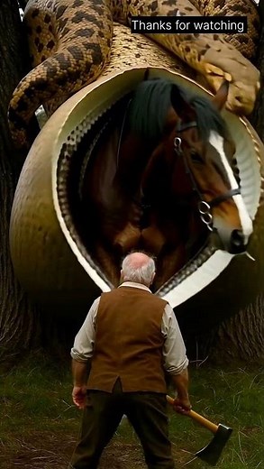 Rescue horse from giant python