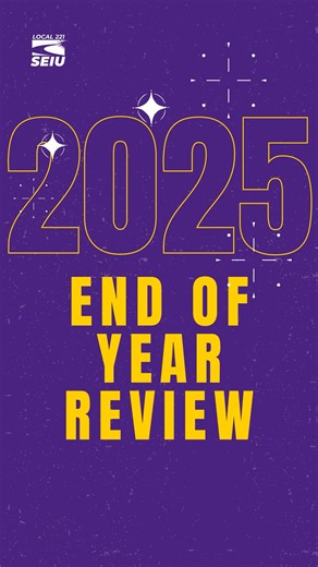SEIU 221 is powering up for victory in 2026! 💜✊ In 2025, SEIU 221 delivered real wins: strong contract ratifications, growing membership and COPE power, a Prop 50 victory, expanded steward and M-LEAD trainings, and bold action to defend workers, immigrants, and public services. From rallies to bargaining tables, we met every attack with unity. 🎥 Watch to hear more about our wins and how we’re building power for 2026. What win are you most proud of this year? #SEIU221 #UnionStrong #PeoplePower 