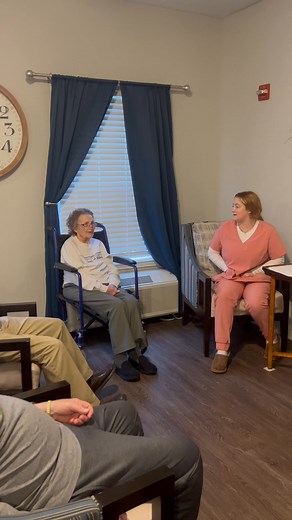 Caught this lovely lady Ms. Marjorie singing Amazing Grace in the morning devotional. #charterparis | Charter Senior Living of Paris