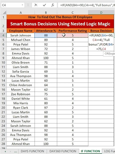 Master Excel's Nested IF Formula — Automate Employee Bonus Decisions Instantly (Full Explanation)