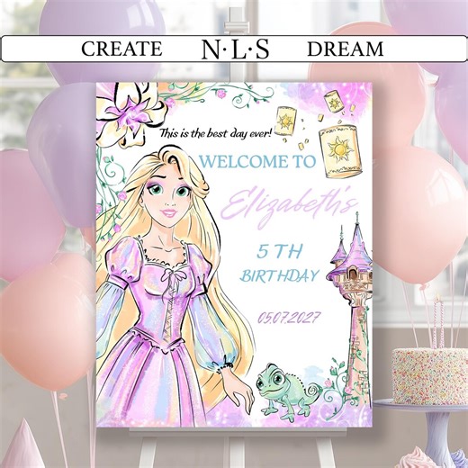 Rapunzel Birthday Welcome Sign | Tangled Theme Party Decor (editable Canva Template) - Etsy