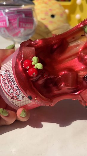 CornWithSlime on Instagram: "Cherry Cola 🍒 new slime with a super unique hybrid texture we’ve never done before! It’s a half icee nano floam x half jelly cube clear pigmented slime, it’s sooo satisfying mixing it all together & squishing the jelly cubes. Scented like the name! 🎪 Dropping in today’s Carnival Restock at 4pm pdt, 6pm cdt, 7pm edt 🎁 First 20 orders get a FREE 8oz slime 🎁 First $50 order gets a FREE 32oz slime"