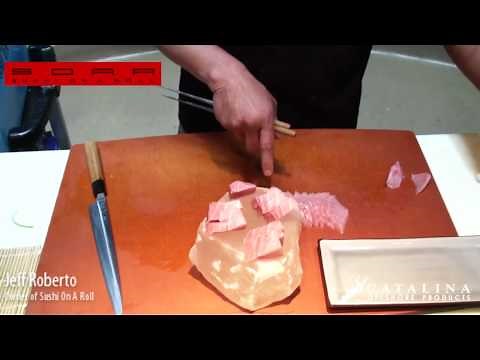 How to slice and prepare bluefin tuna sushi.