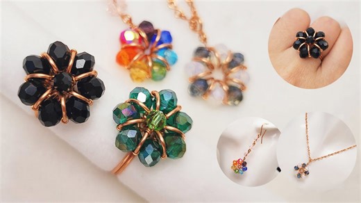 Flower jewellery making at home - Flower rings from beads and copper wire