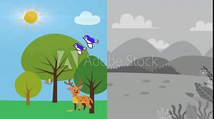 Effect of global warming and environmental pollution on nature, animation.