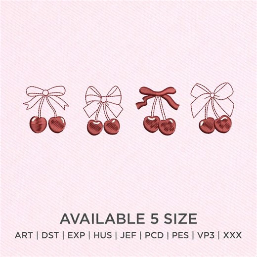 Cherry Bow Machine Embroidery Design File | Cute Fruit Embroidery Pattern - Etsy