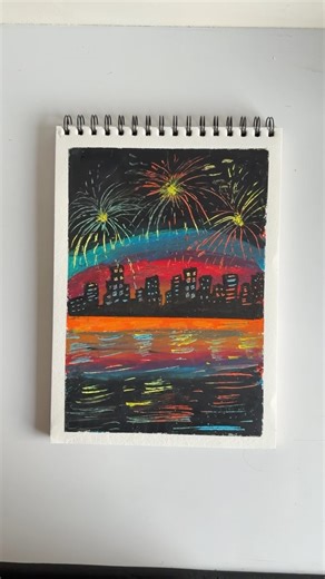 Fireworks Night City🎆✨#oilpastels #artshorts #nightart #artwork #easyart