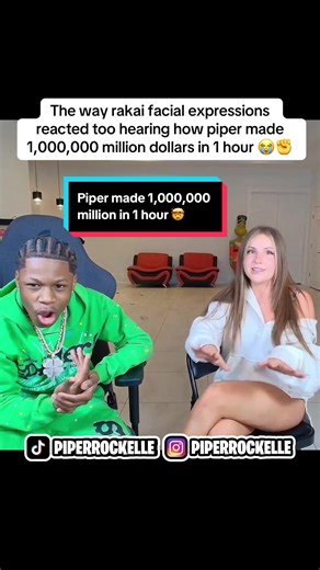 The way rakai facial expressions reacted too hearing how piper made 1,000,000 million dollars in 1 hour 😭✊ #rakai #fyp #piperrockelle