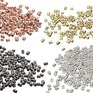 The Beadsmith Tube Crimp Beads, 2 x 2mm, Assorted Colors, 500 Pieces, Uniform Cylindrical Shape, No Sharp Edges, Designed to Secure The Ends of Jewelry Stringing Wires and Cables