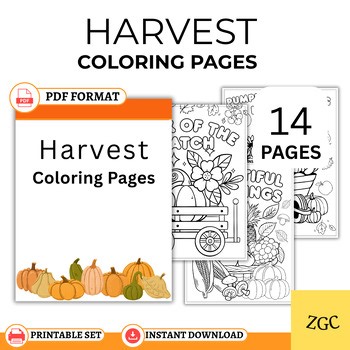 Harvest Coloring Pages for Kids & Adults | Fall Coloring Sheets | Pumpkin Apple