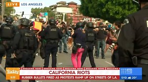 #BREAKING: A car has just driven through protesters in L.A. as tensions escalate. #9Today | TODAY