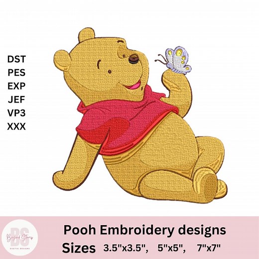 Winnie the Pooh Embroidery, Pooh With Butterfly Embroidery Designs, Baby Pooh Embroidery File, Disney Embroidery Designs - Etsy