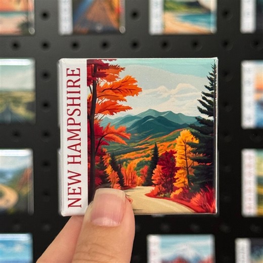 New Hampshire Square State Magnet – Fall Foliage Illustration | Wanderlust Decor - Etsy