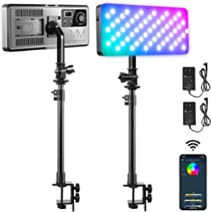 GVM Key Light with C-Clamp Stand, RGB LED Video Light 2 PCS On Camera Light with APP Control & 8 Applicable Scenes 2700K-10000K Video Lighting Kit for Gaming, Live Streaming, Video Recording