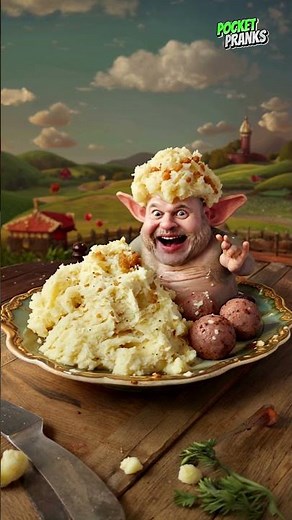Dwarf and mashed potatoes with meatballs #funny #food