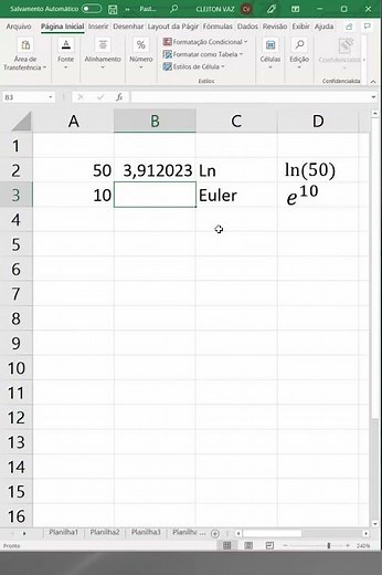 Euler e ln no Excel #shorts