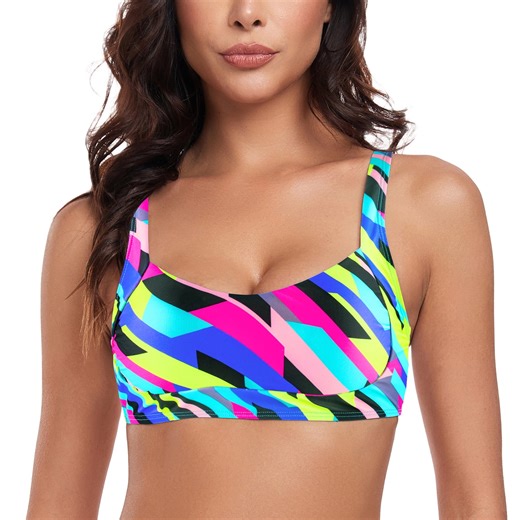 Ocean Blues Women's Bikini Top Bandeau Swimsuit Ruched Swim Top Bathing Suit Top with Adjustable Shoulder Straps