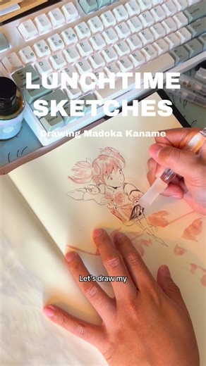 Kenny Leoncito on Instagram: "now i had to draw my girl madoka come on nowww. Who else is hyped for walpurgisnacht rising??!!! Hopefully it doesnt move…. again…. inks: wearingeul white rabbit, kittyinkpot overture of the second hand, tono and lims puddle series courage to change your mind #fountainpen #ink #sketchbook #pmmm #madokamagica"