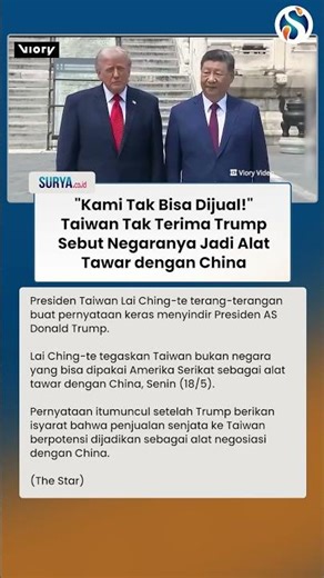 "KAMI TAK BISA DIJUAL!" Taiwan Tak Terima Trump Sebut Negaranya Jadi Alat Tawar dengan China