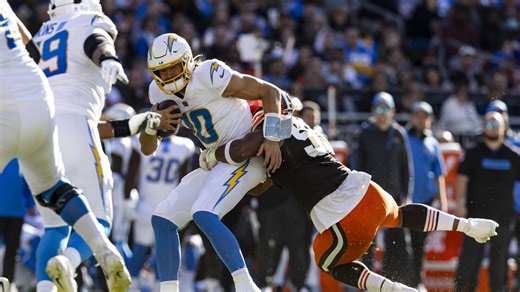 Jim Harbaugh frustrated by lack of roughing the passer penalties Justin Herbert has gotten