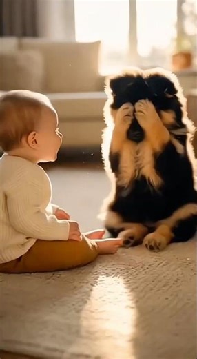 Puppy and Baby Plays Peekaboo💛🐾