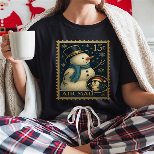 Vintage Snowman Airmail Christmas T-shirt Graphic - Etsy