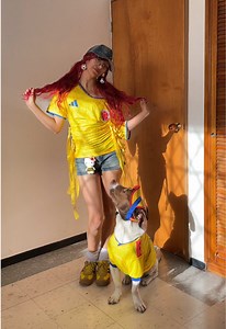Outfit match con mi perrito para ver el partido de Colombia