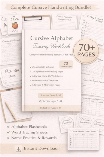 Cursive Alphabet Word Tracing Workbook | 70 Pages | Kids Handwriting Practice (PDF Download) - Etsy Australia