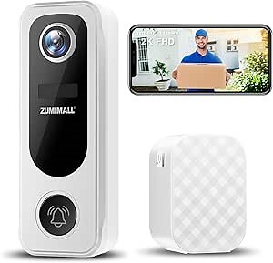 ZUMIMALL Doorbell Camera Wireless - 2K Video Doorbell Wireless with Chime, 2 Way Audio, Voice Changer, 30s Voice Message, Anti-Theft, AI Detection, Only 2.4GHz WiFi, Battery Powered, Work with Alexa
