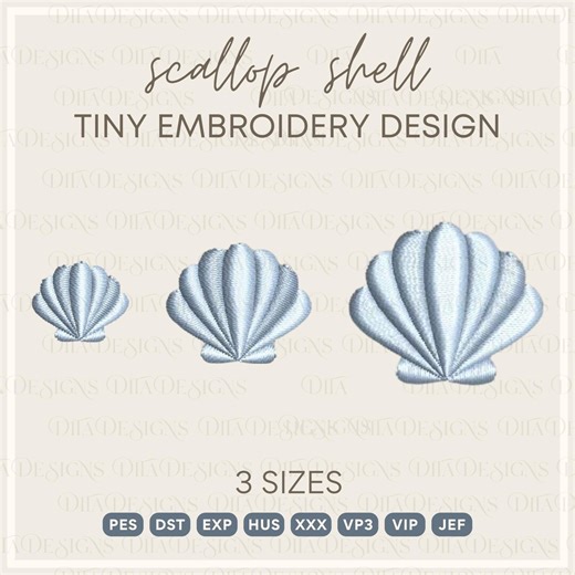 Scallop Shell Tiny Machine Embroidery Design Files - 3 Sizes - Etsy