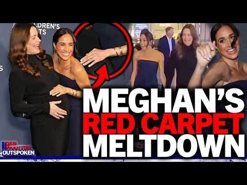 "Crazy" Meghan Markle pushes friend's head away & awkwardly grabs belly in new red carpet meltdown