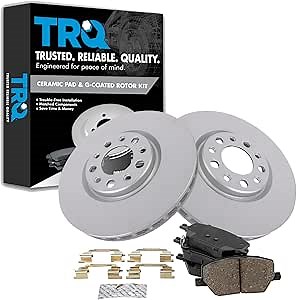 TRQ Front Brake Pad and Rotor Set Ceramic G Coated Vented Rotors Compatible with 2016-2021 Fiat 500X 2017-2022 Jeep Compass 2015-2021 Renegade