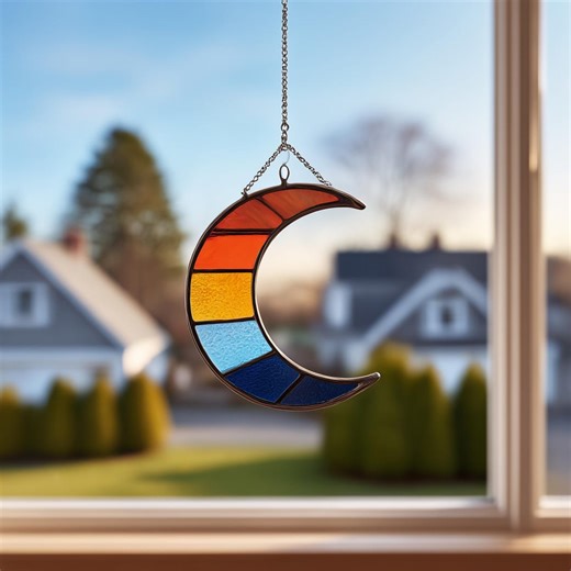 Crescent Moon Stained Glass Pattern , Celestial Window Suncatcher PNG , Beginner Glass Art Printable PDF - Etsy