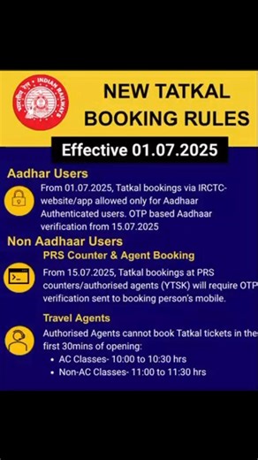 11K views · 20 reactions | New Tatkal Booking Rules Effective from 01 July 2025 | Karnataka Government Jobs | Facebook