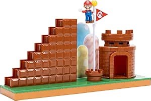 Super Mario Nintendo 2.5" Action Figures Course Complete Playset with Mario Figure, Interactive Stairs, Flagpole, Castle, and Base Platform