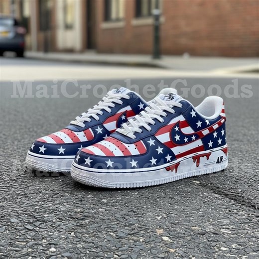 Patriotic Custom AF1 Sneakers | American Flag Stars Stripes Design | Low Top Streetwear Casual Leather - Etsy