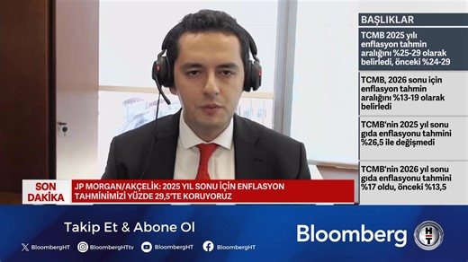 JPMorgan EMEA Bölgesi Gelişen Piyasalar ve Türkiye Ekonomisti Fatih Akçelik: 📍 2025 sonu enflasyon tahminimizi ),5'te koruyoruz. 📍 Kira enflasyonunda aylık %4'lük eğilim, enflasyondaki katılığın en önemli sebebi. | BloombergHT