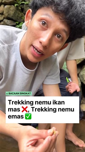 BENERJUGA on Instagram: "Trekking ke curug✅ Healing bareng circle Gen Z✅ Nemu emas di curug... ??? Kok malah kayak balik ke jaman purba ya? Kalian team percaya atau lebih pilih sama yang pasti, aman, dan mudah aja buat punya emas?"