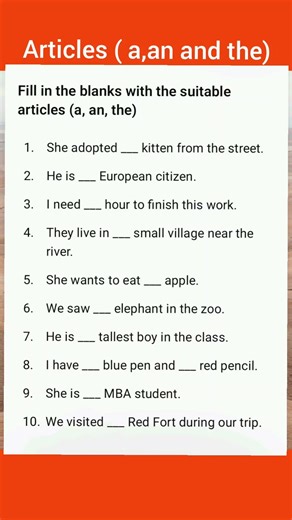 English Grammar Quiz #exampreparation #htet #ctet #cet #tet #articles #quiz #leveltest #ytshorts