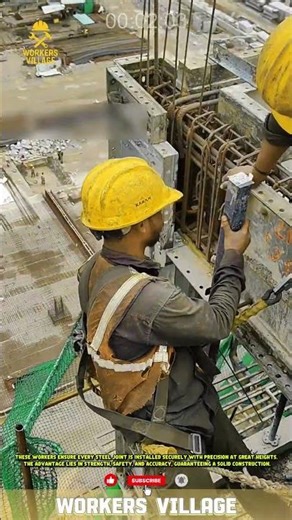 **High-Height Work, High Precision! 🏗️⚡** #workersvillage #constructioninnovation #innovation